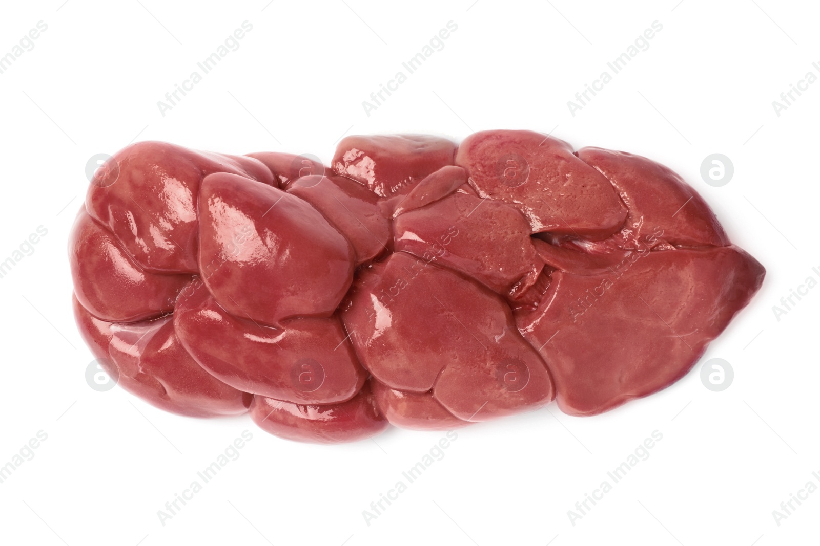 Photo of Fresh raw kidney meat isolated on white, top view