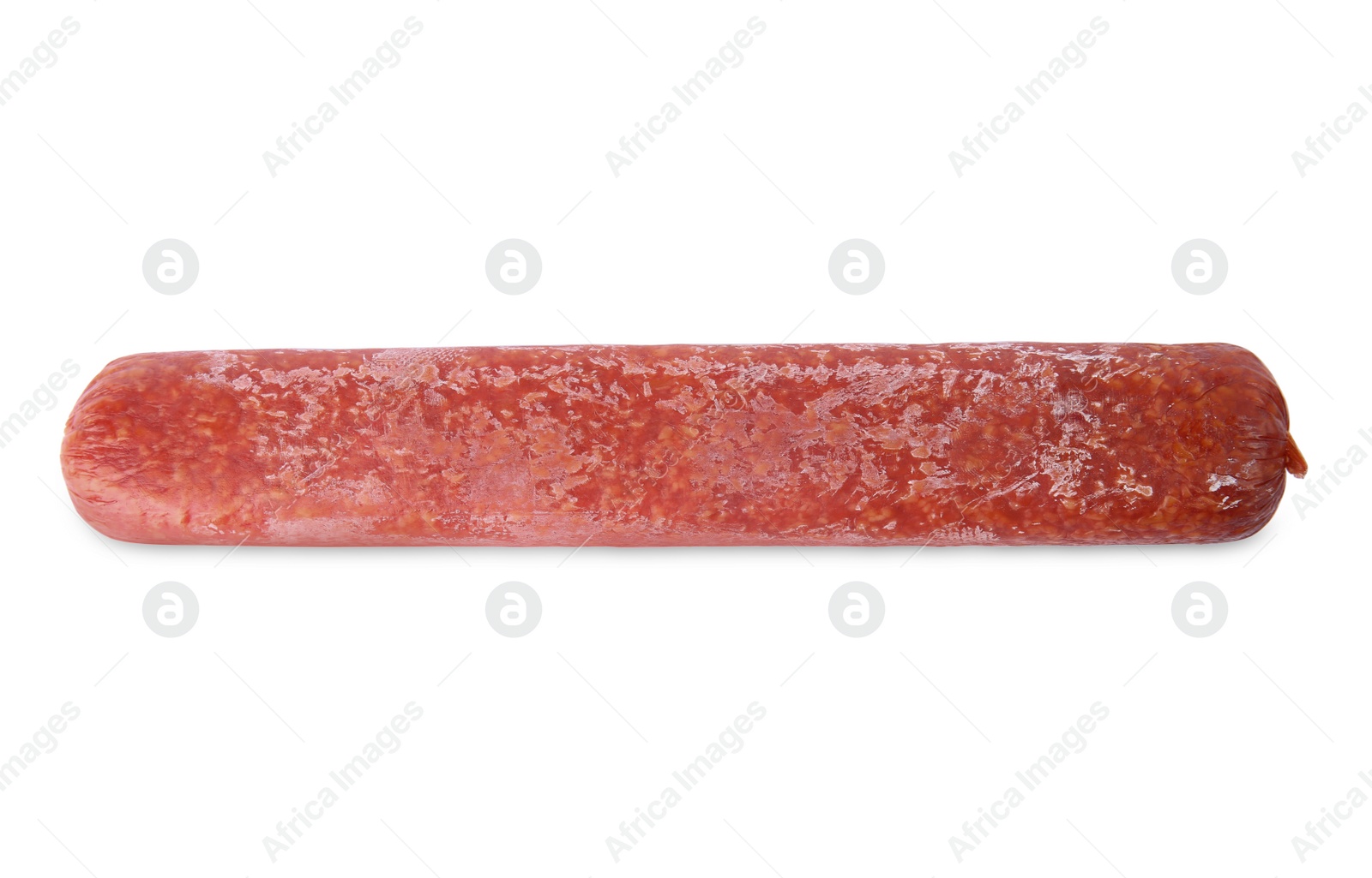 Photo of Delicious smoked sausage isolated on white. Fresh meat product