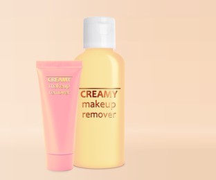 Image of Creamy cleansers on beige background. Makeup remover 