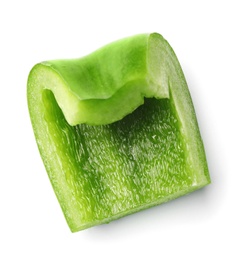 Photo of Slice of fresh green bell pepper on white background, top view