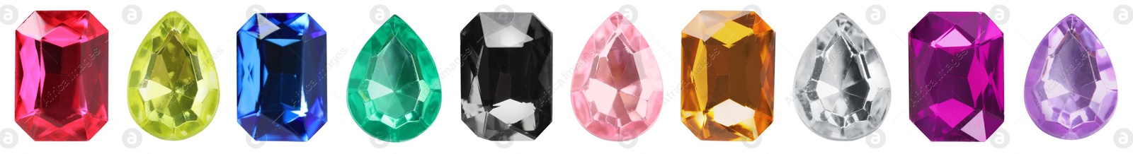 Image of Set of bright gemstones isolated on white. Banner design