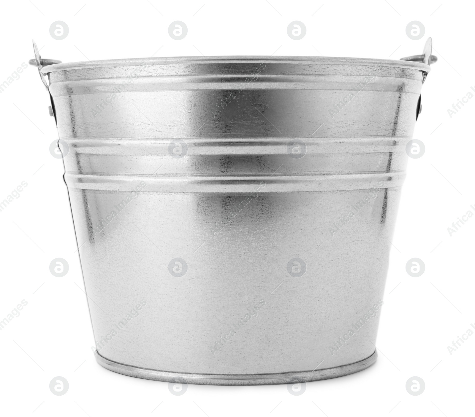 Photo of One shiny metal bucket isolated on white