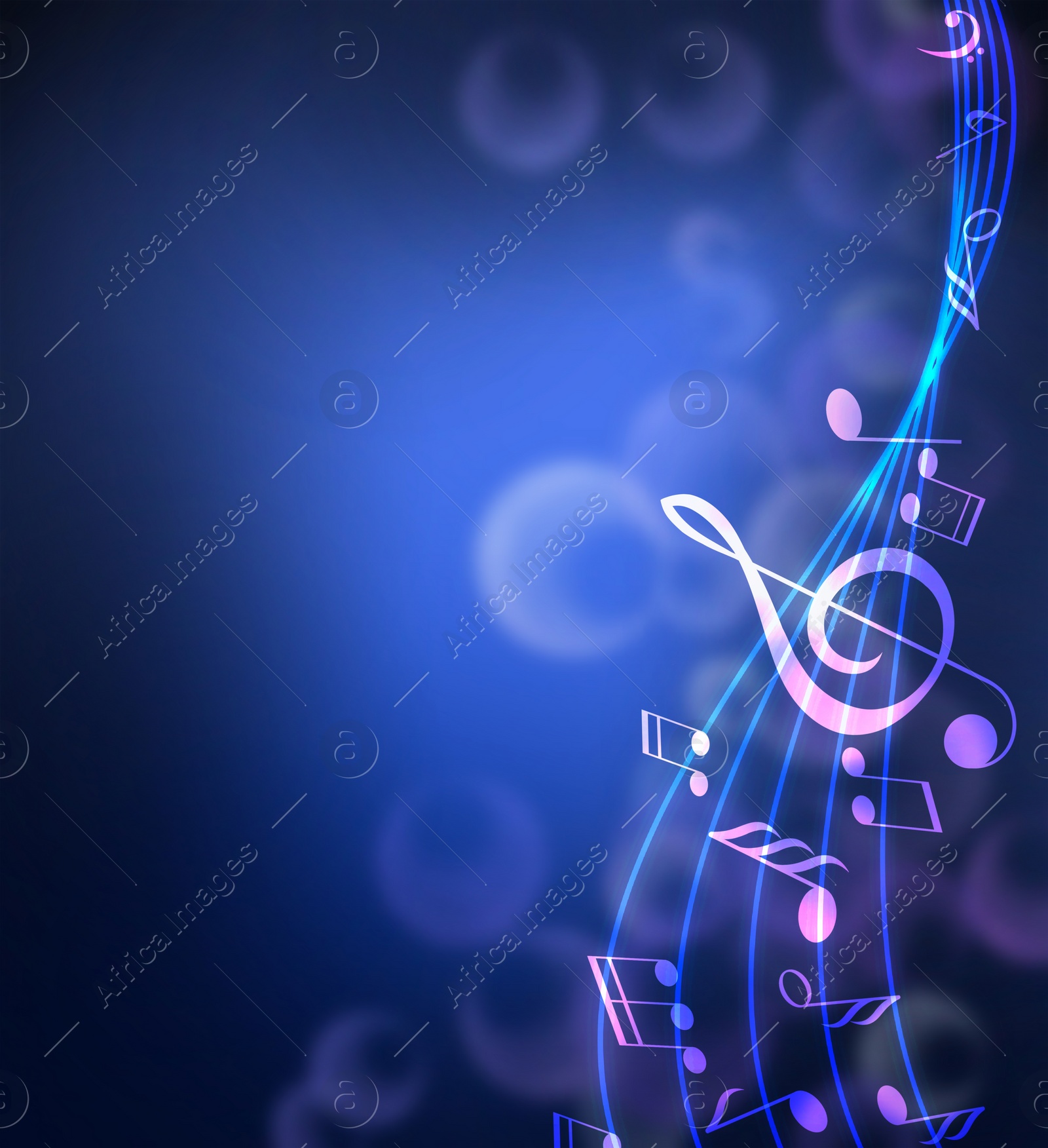 Illustration of Staff with music notes and other musical symbols on color background