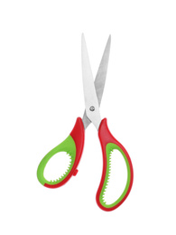 Pair of scissors isolated on white, top view. School stationery