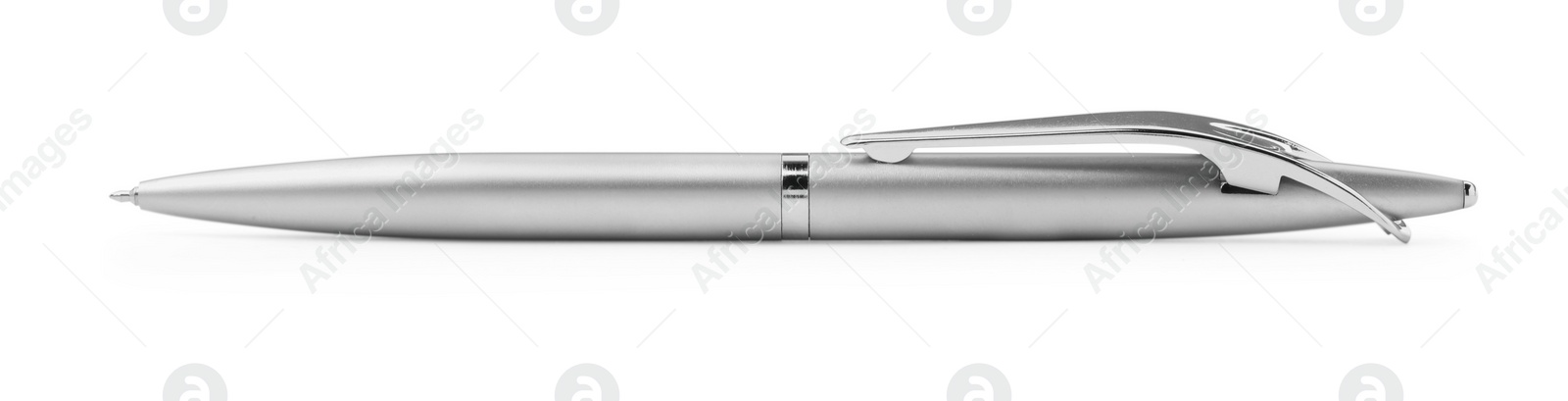 Photo of New stylish silver pen isolated on white