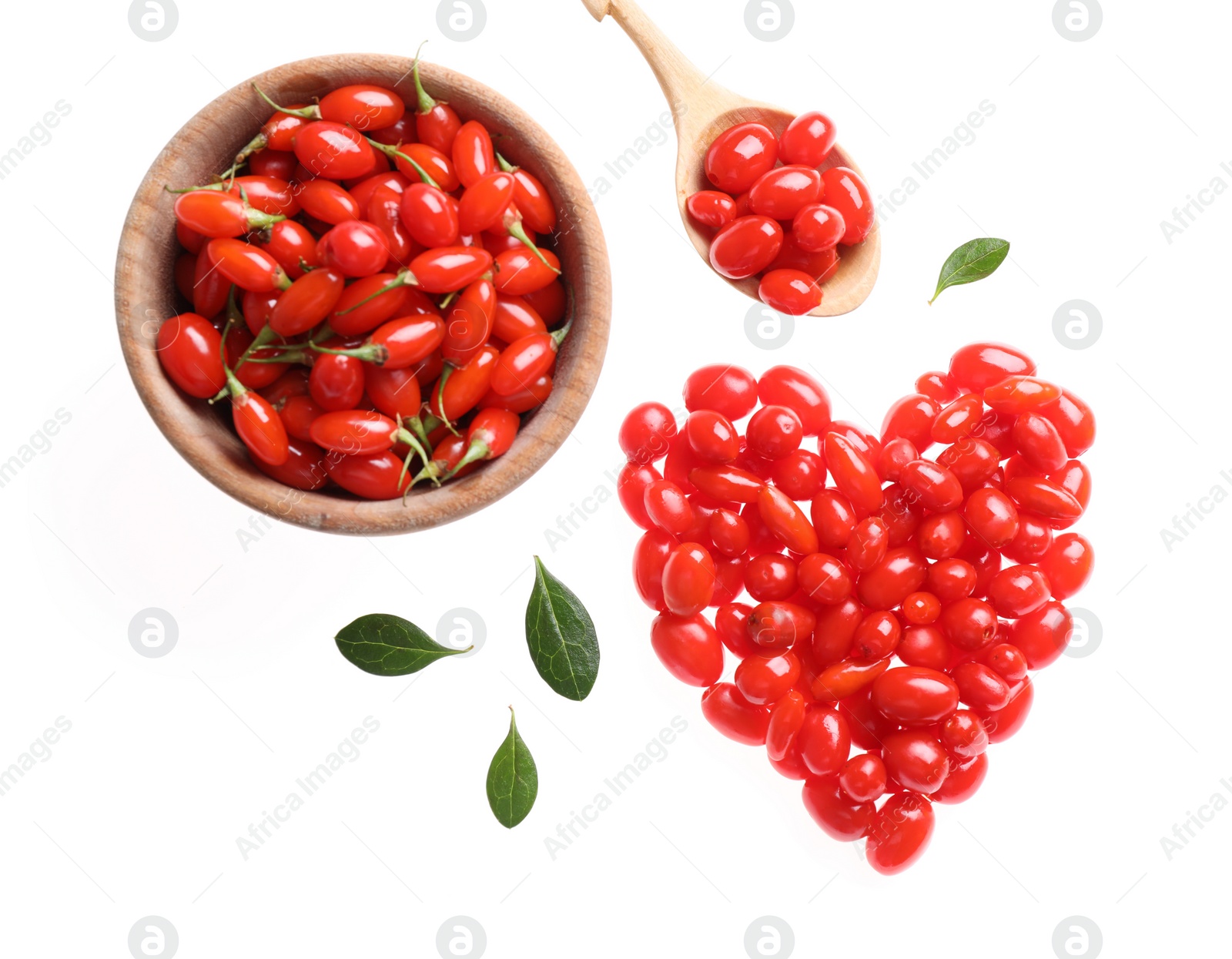 Photo of Composition with fresh ripe goji berries on white background, top view