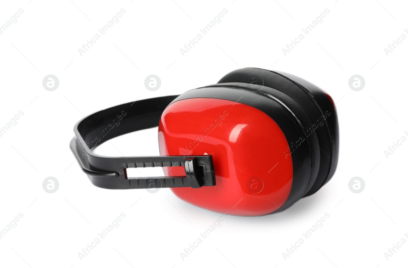 Photo of Protective headphones on white background. Construction tool