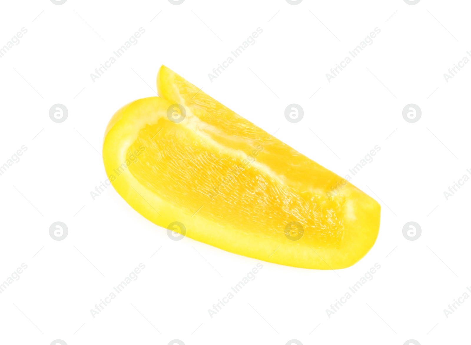 Photo of Slice of yellow bell pepper isolated on white