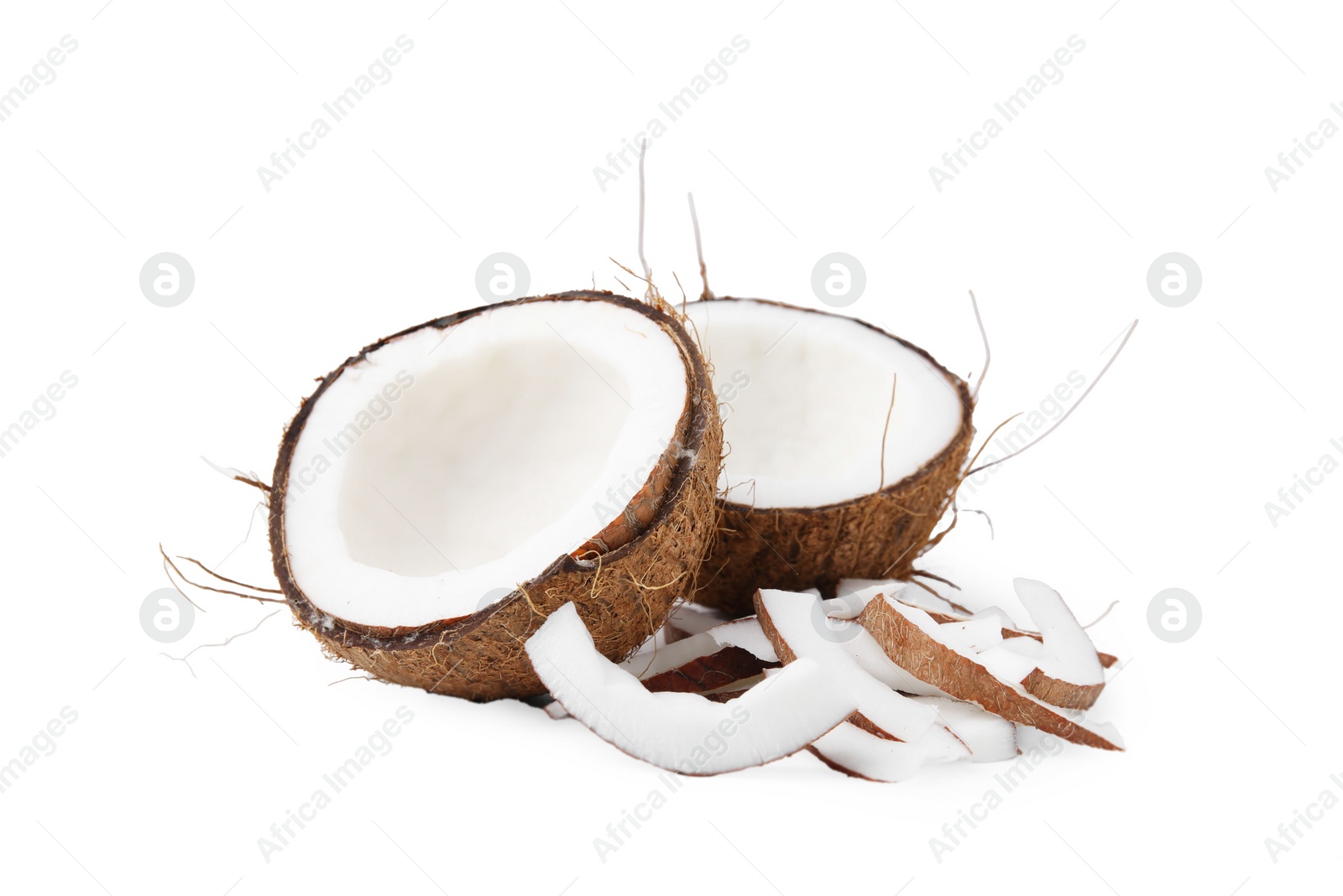 Photo of Pieces of fresh coconut isolated on white