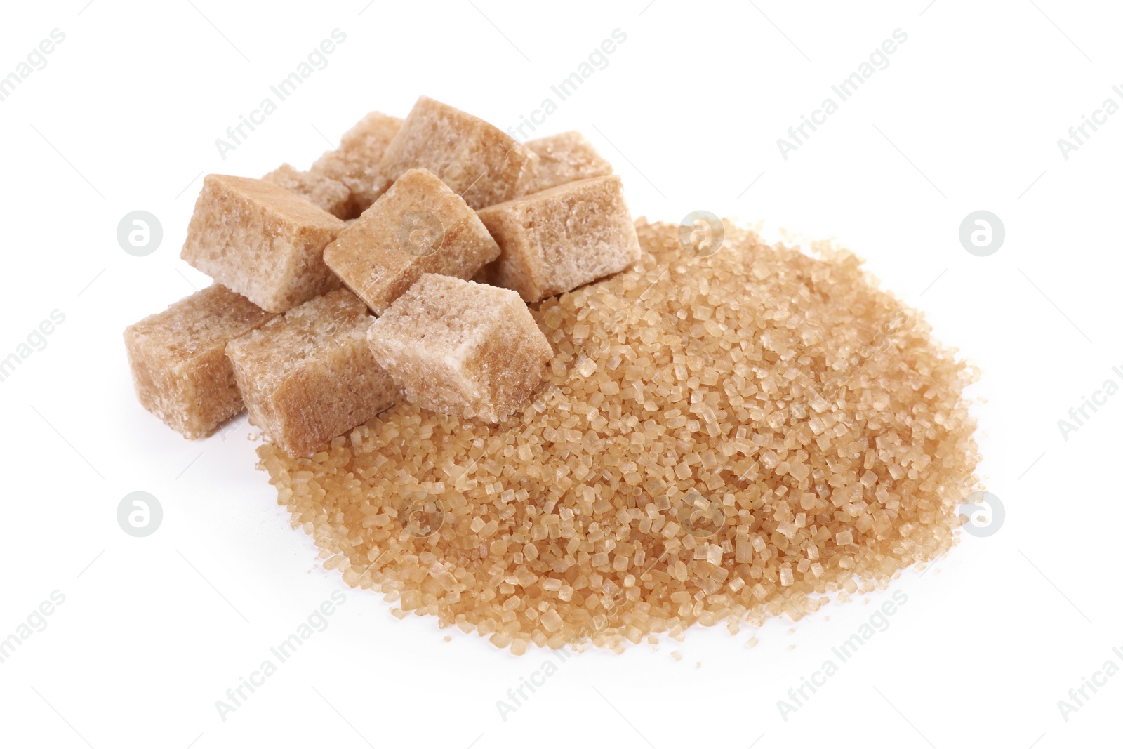 Photo of Different types of brown sugar isolated on white