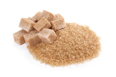 Photo of Different types of brown sugar isolated on white