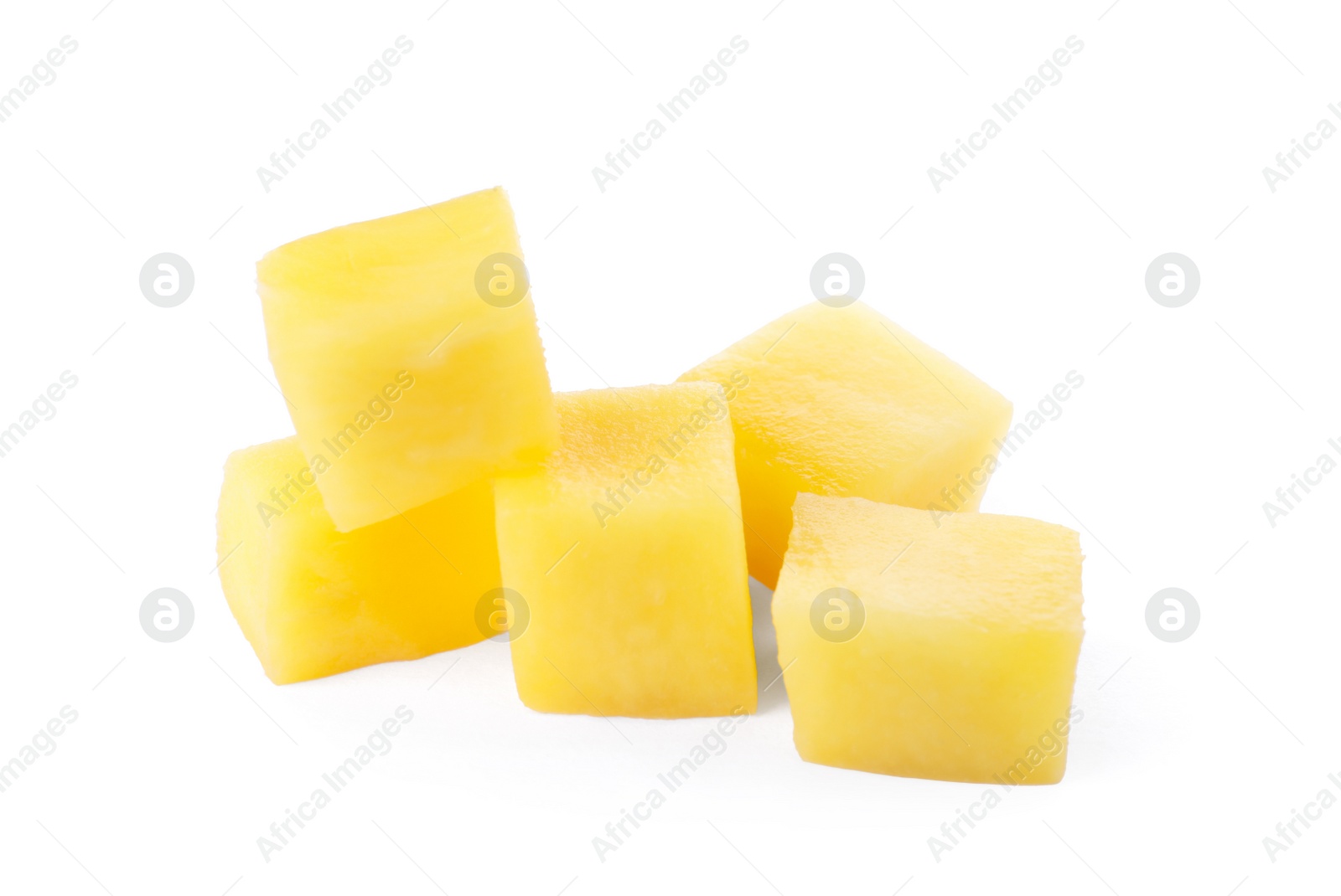 Photo of Tasty ripe mango cubes isolated on white