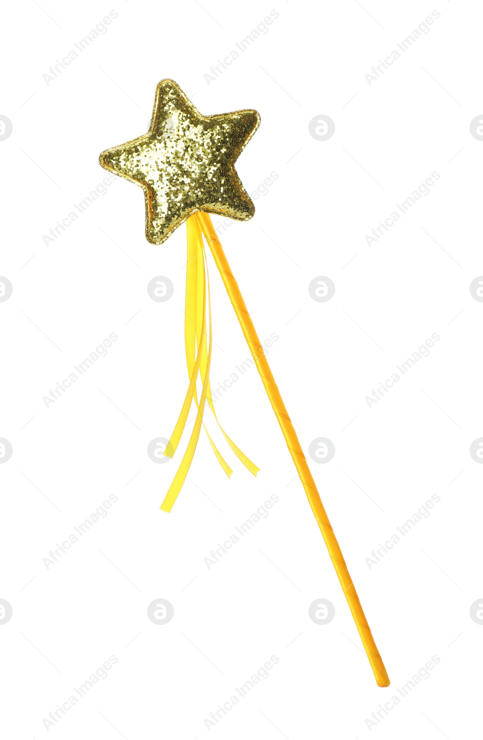 Photo of Beautiful golden magic wand isolated on white