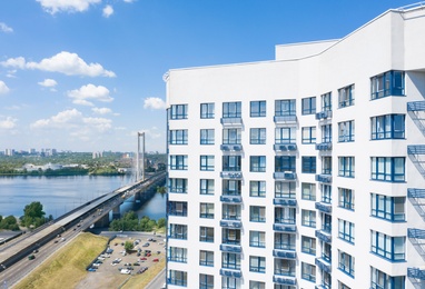 Aerial view of modern buildings in city center