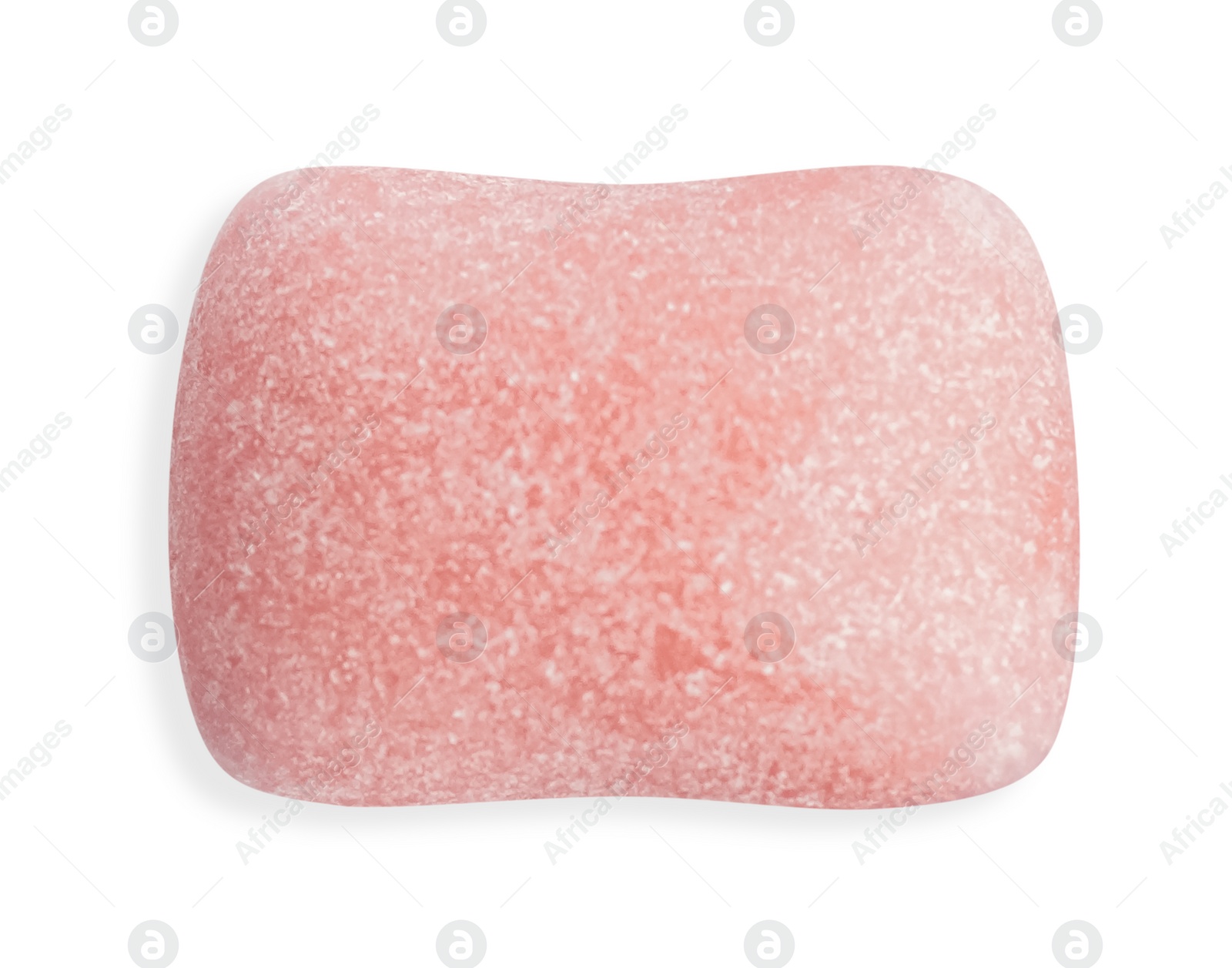 Photo of Tasty pink chewing gum isolated on white, top view