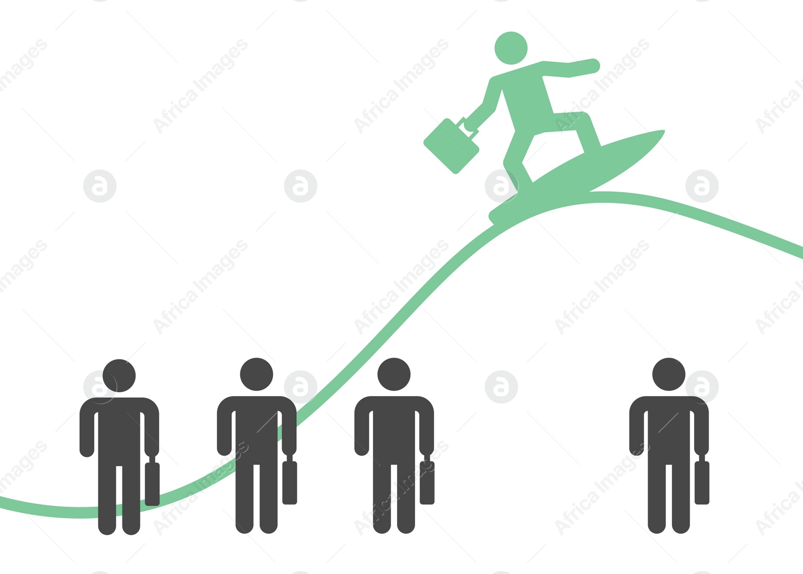 Illustration of Competition concept. Office workers and one surfing on white background. Illustration