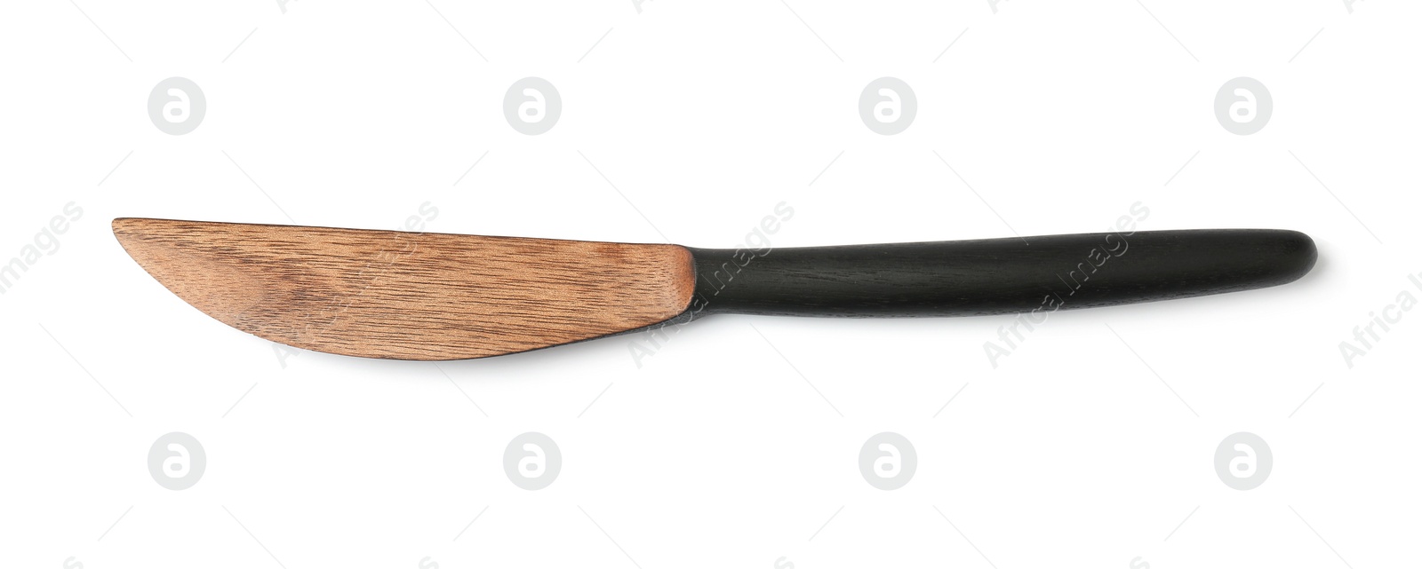 Photo of New wooden butter knife on white background