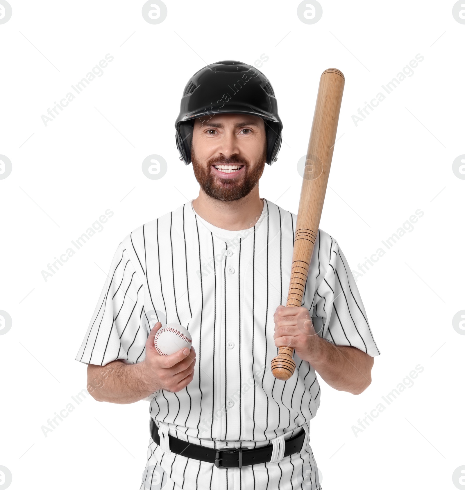 Photo of Baseball player with bat and ball on white background