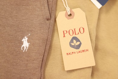 Photo of Leiden, Netherlands - December 6, 2023: Polo Ralph Lauren clothing tag on garment, top view