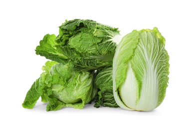 Photo of Fresh ripe Chinese cabbages on white background