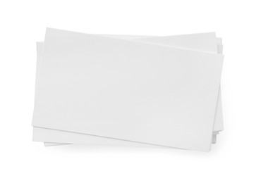 Blank business cards isolated on white, top view. Mockup for design