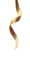 Photo of Beautiful golden ribbon isolated on white. Festive decor