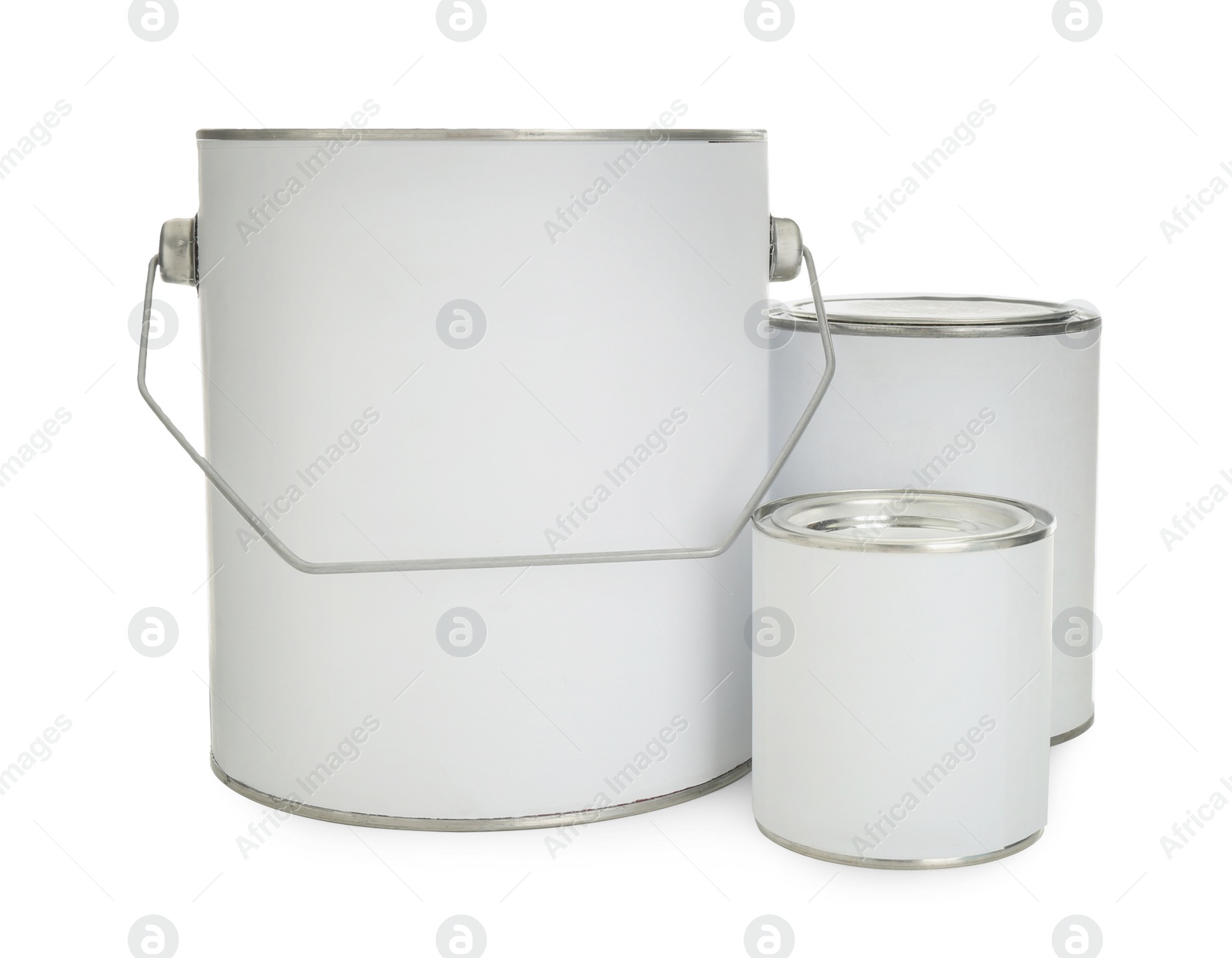 Photo of Closed blank cans of paint isolated on white