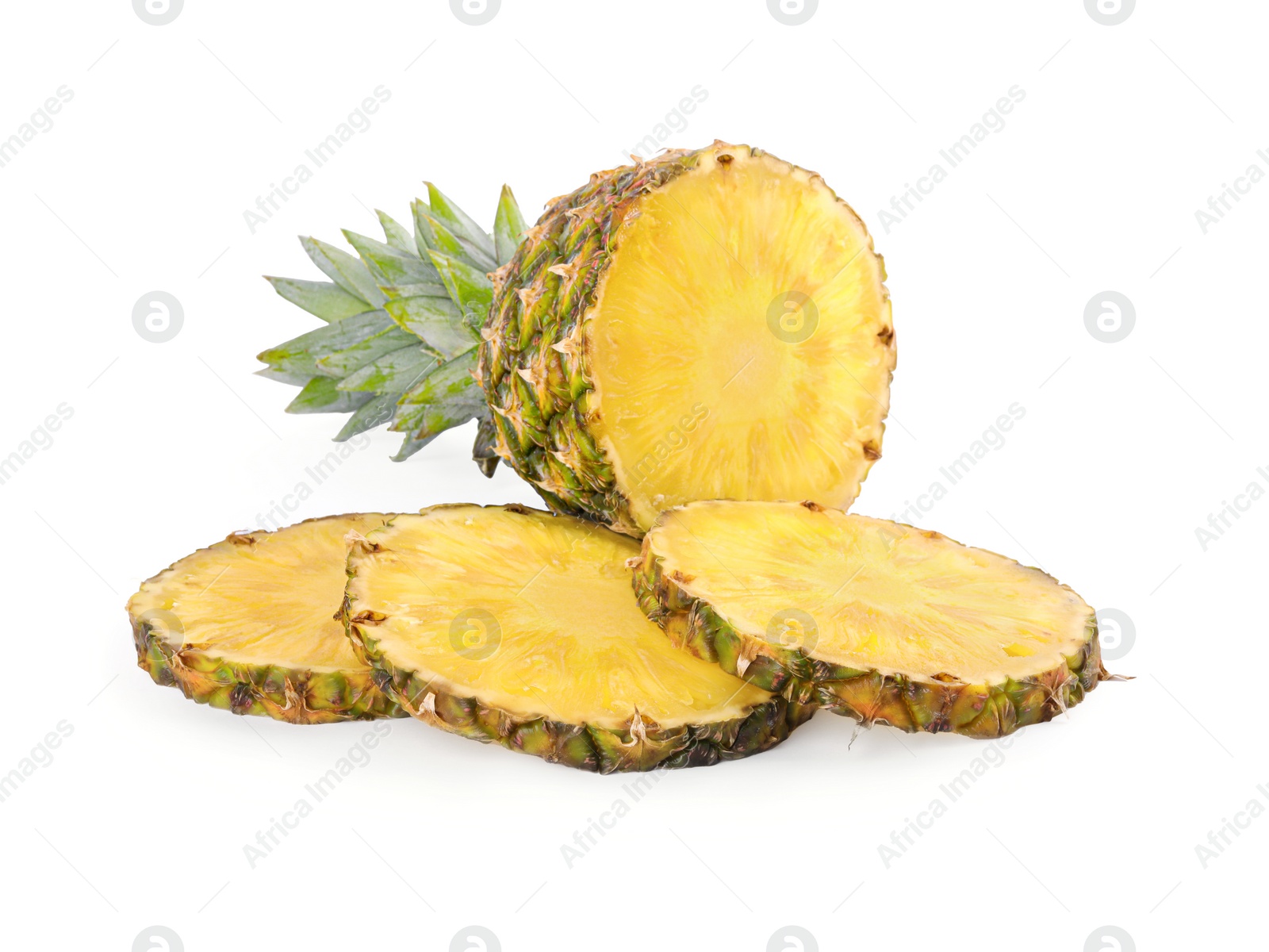 Photo of Cut tasty ripe pineapple isolated on white