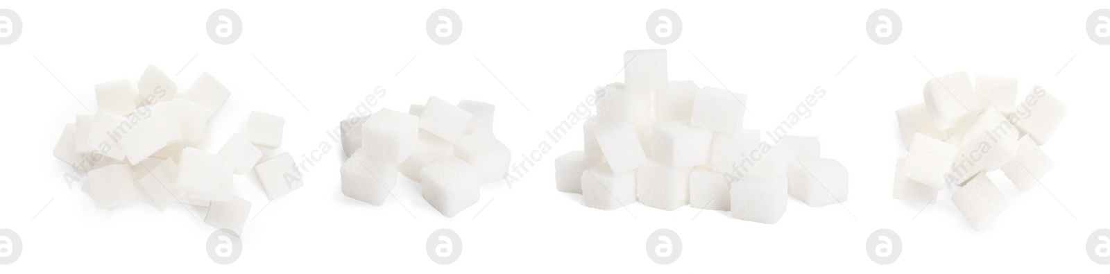 Image of Refined sugar cubes isolated on white, set