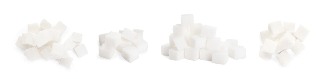 Image of Refined sugar cubes isolated on white, set