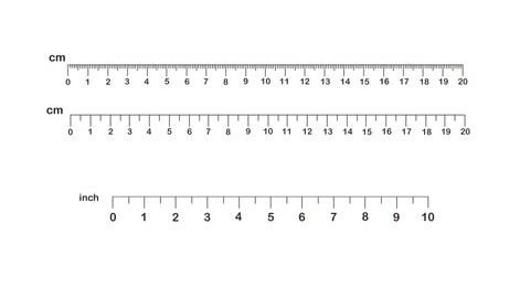 Measuring length markings in centimeters and inches of rulers on white background. Illustration
