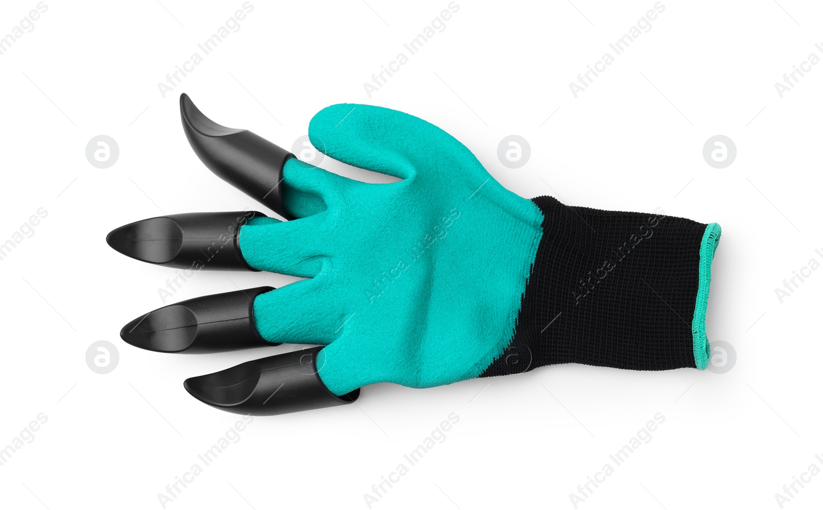 Photo of One claw gardening glove isolated on white, top view