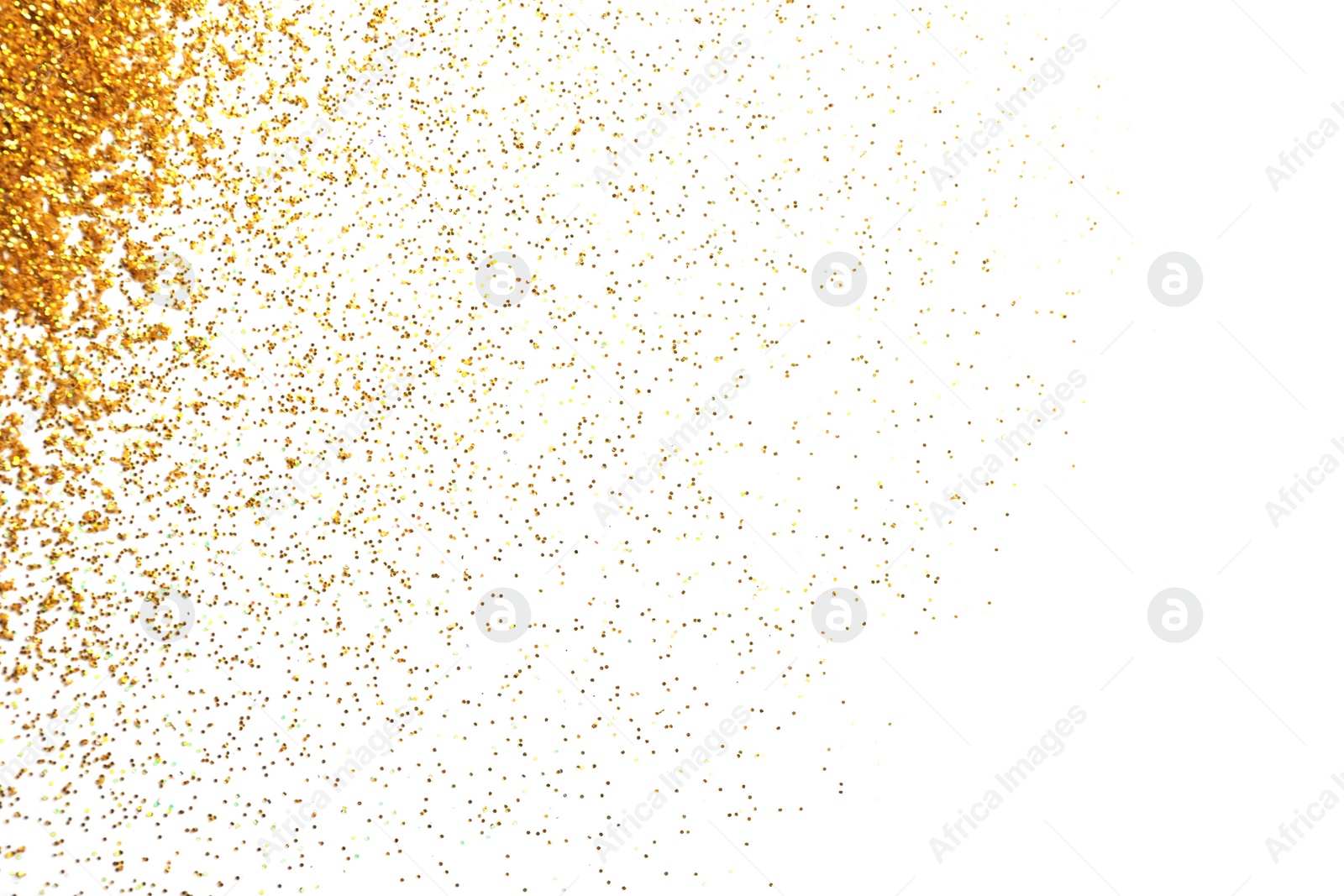 Photo of Golden glitter on white background, top view