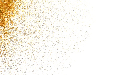 Photo of Golden glitter on white background, top view