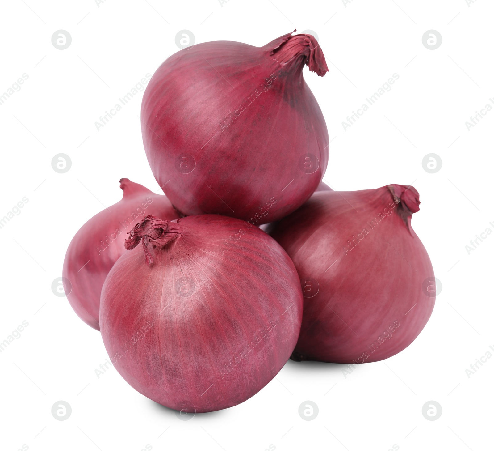 Photo of Many fresh red onions on white background