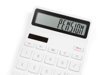 Photo of Electronic calculator isolated on white. Office stationery