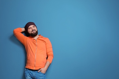 Photo of Portrait of young man on color background