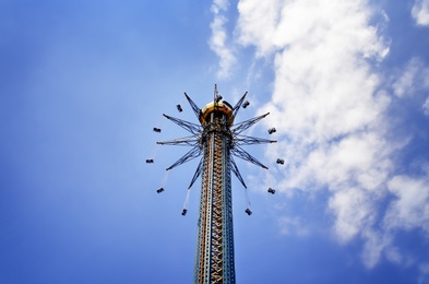 Photo of VIENNA, AUSTRIA - JUNE 18, 2018: Prater Tower in amusement park on sunny day
