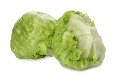 Photo of Fresh green iceberg lettuces isolated on white