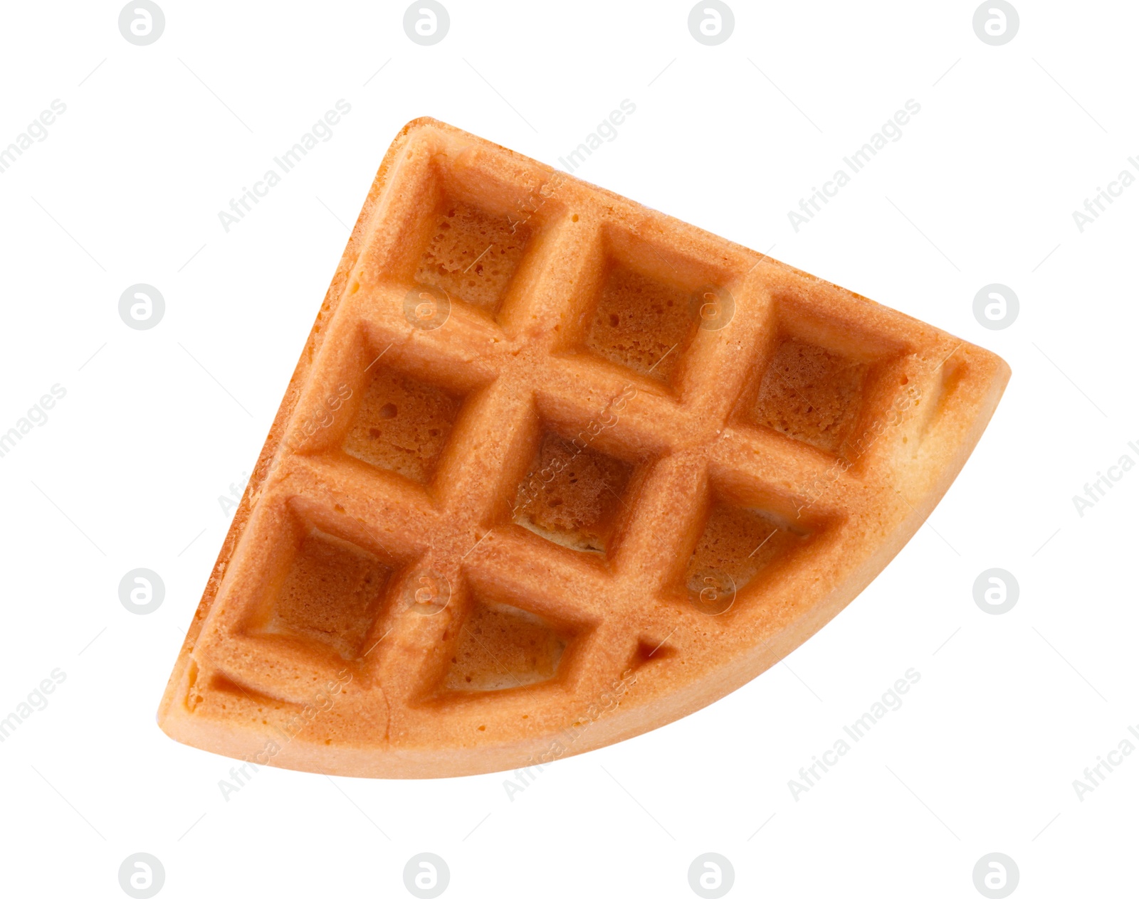 Photo of One tasty Belgian waffle isolated on white, top view