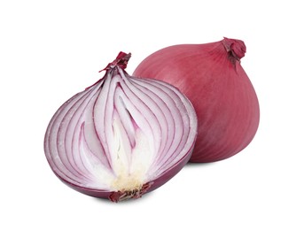 Photo of Ripe fresh red onions isolated on white