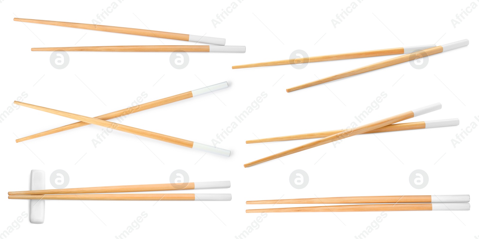 Image of Collage with wooden chopsticks isolated on white