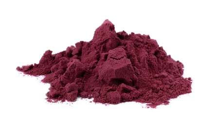 Photo of Pile of acai powder on white background