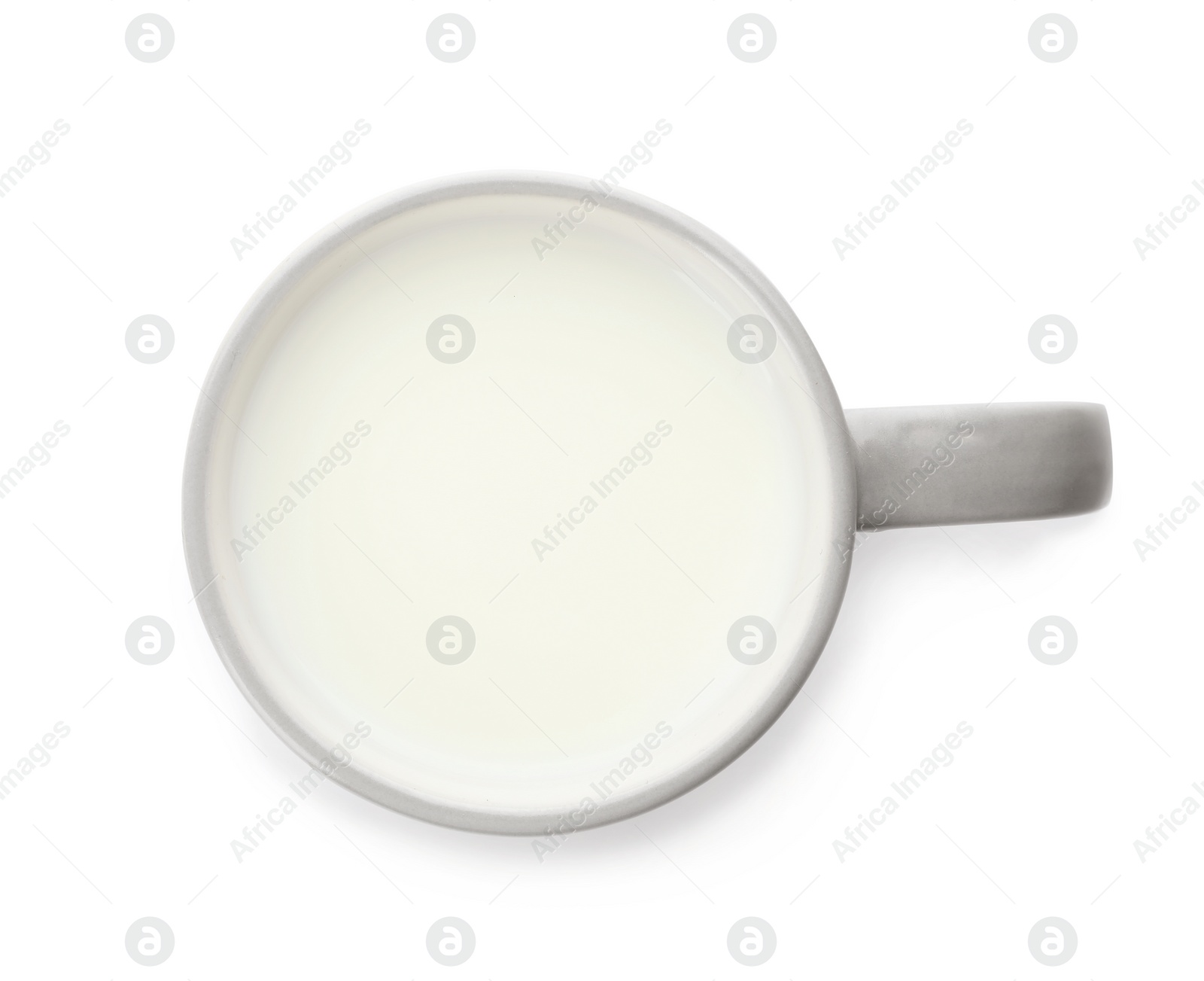 Photo of Cup of fresh milk isolated on white, top view