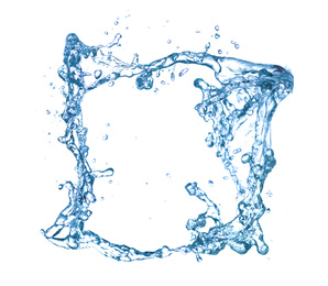 Image of Frame made of water splashes on white background, space for text