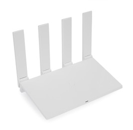 One modern Wi-Fi router isolated on white