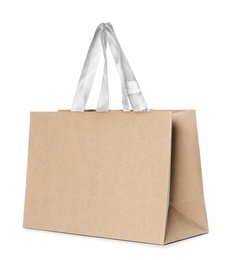 Photo of Paper shopping bag isolated on white. Mock up for design