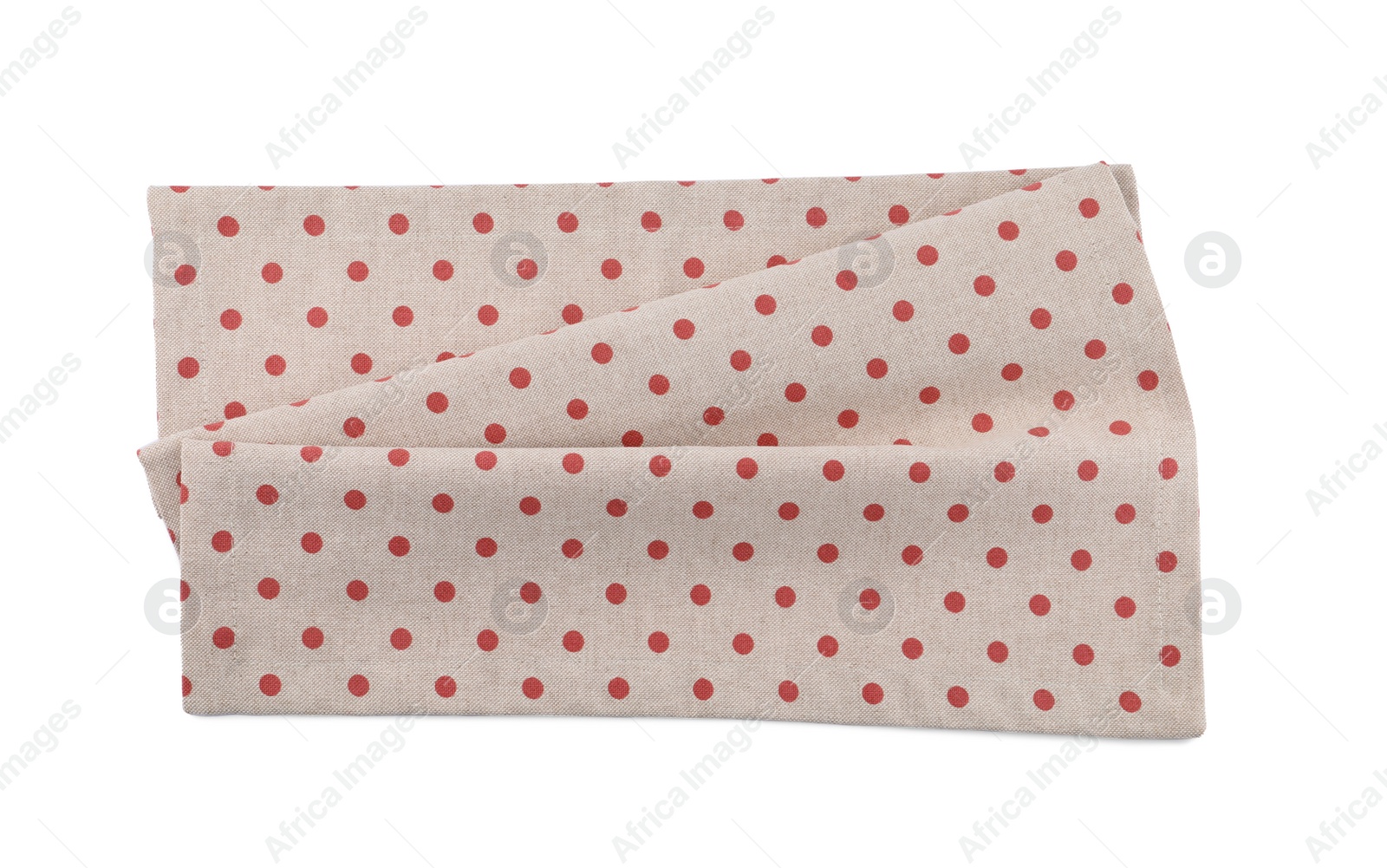 Photo of Cloth kitchen napkin with polka dot pattern isolated on white, top view