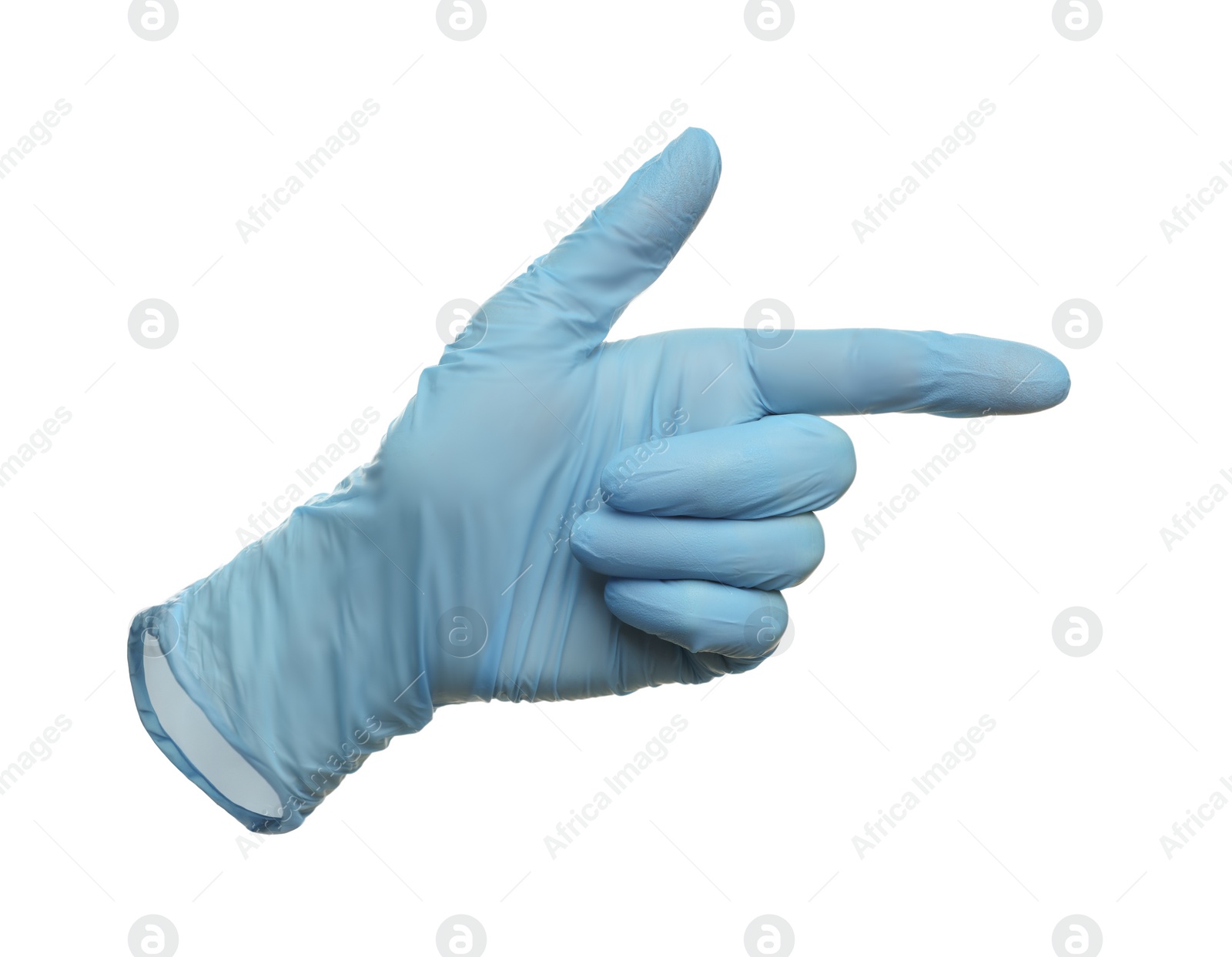 Image of One light blue medical glove isolated on white