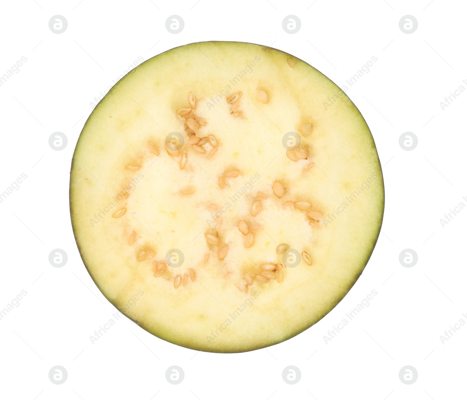 Photo of Slice of ripe eggplant on white background